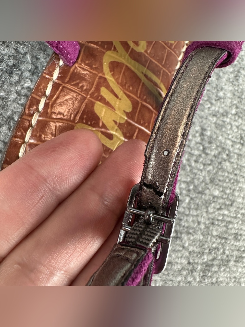 Sam Edelman Gigi Thong Sandals 7.5 Purple Suede Ankle Strap Flat Comfort - Picture 10 of 16